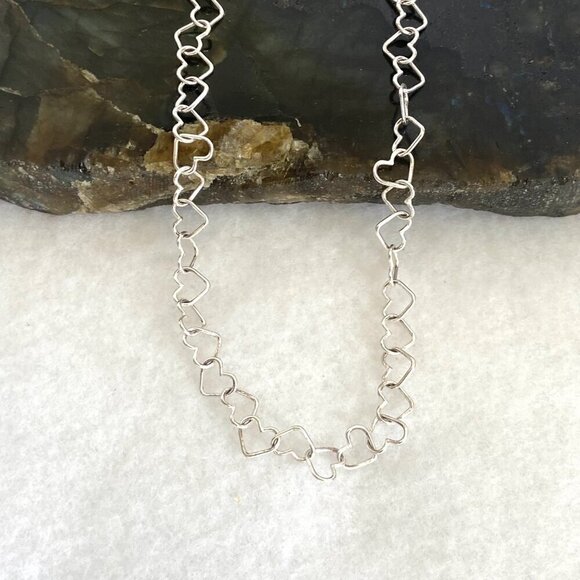 Sterling Silver 925 IBB Dainty 6MM Open Heart Link Chain Necklace 17.5" - Picture 8 of 16